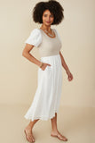 HY8586 Ivory Womens Mix Media Ribbed Knit Bodice Dress Side