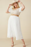 HY8586 Ivory Womens Mix Media Ribbed Knit Bodice Dress Full Body