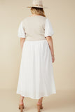 HY8586W Ivory Plus Mix Media Ribbed Knit Bodice Dress Back