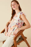 HY8608W Orange Mix Plus Soft Floral Ruffle Detail Swing Top Front