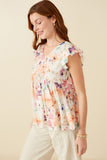 HY8608 Orange Mix Womens Soft Floral Ruffle Detail Swing Top Full Body