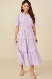 HY8609 Lavender Womens Ditsy Floral Embroidered Tiered Dress Full Body