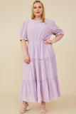 HY8609W Lavender Plus Ditsy Floral Embroidered Tiered Dress Front