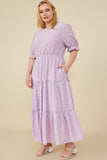 HY8609 Lavender Womens Ditsy Floral Embroidered Tiered Dress Back