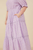 HY8609W Lavender Plus Ditsy Floral Embroidered Tiered Dress Gif