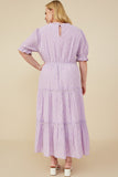 HY8609W Lavender Plus Ditsy Floral Embroidered Tiered Dress Full Body