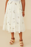 Floral Embroidered Tiered Elastic Waist Skirt