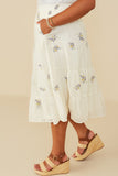 HY8612 Lavender Womens Floral Embroidered Tiered Elastic Waist Skirt Full Body