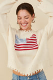 HY8614W Navy Plus Distressed Old Glory Graphic Sweater Front