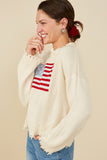 HY8614 Navy Womens Distressed Old Glory Graphic Sweater Full Body