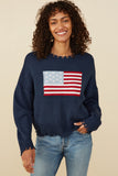 HY8614 Cream Womens Distressed Old Glory Graphic Sweater Pose