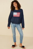 HY8614 Cream Womens Distressed Old Glory Graphic Sweater Gif