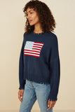 HY8614 Cream Womens Distressed Old Glory Graphic Sweater Full Body