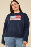 HY8614W Cream Plus Distressed Old Glory Graphic Sweater Front