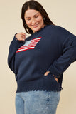 HY8614W Cream Plus Distressed Old Glory Graphic Sweater Full Body