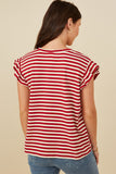 HY8620 Red Womens Star Pocket Striped Knit Ruffled Knit Tank Detail