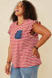 HY8620W Red Plus Star Pocket Striped Knit Ruffled Knit Tank Full Body