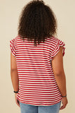 HY8620W Red Plus Star Pocket Striped Knit Ruffled Knit Tank Side