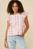 Botanical Embroidered Layered Ruffle Top