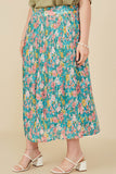 HY8634 Blue Womens Floral Print Pleated Ruffle Waist Skirt Gif