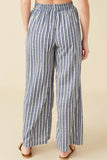 HY8643 Navy Womens Textured Stripe Drawstring Wide Leg Pants Side