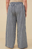 HY8643W Navy Plus Textured Stripe Drawstring Wide Leg Pants Gif