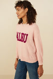 HY8648 Pink Womens Malibu Applique Pullover Sweater Full Body