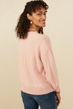 HY8648 Pink Womens Malibu Applique Pullover Sweater Front