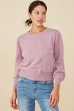 HY8653W Lavender Plus Pearl Hearts Detail Pullover Sweater Front