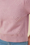 HY8653 Lavender Womens Pearl Hearts Detail Pullover Sweater Full Body