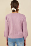 HY8653 Lavender Womens Pearl Hearts Detail Pullover Sweater Detail