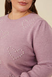 HY8653W Lavender Plus Pearl Hearts Detail Pullover Sweater Gif