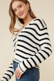 HY8669 Off White Womens Striped Buttoned Sweater Cardigan Full Body