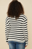 HY8669W Off White Plus Striped Buttoned Sweater Cardigan Full Body