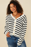 HY8669W Off White Plus Striped Buttoned Sweater Cardigan Side