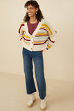 HY8670 Mustard Mix Womens Multi Stripe Knit Cropped Sweater Cardigan Gif