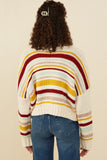 HY8670 Mustard Mix Womens Multi Stripe Knit Cropped Sweater Cardigan Full Body