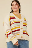 HY8670W Mustard Mix Plus Multi Stripe Knit Cropped Sweater Cardigan Pose