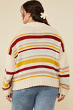 HY8670W Mustard Mix Plus Multi Stripe Knit Cropped Sweater Cardigan Gif