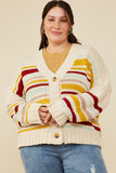 HY8670W Mustard Mix Plus Multi Stripe Knit Cropped Sweater Cardigan Side