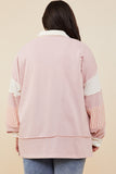 HY8696W Pink Plus Mixed Media Print Blocked Knit Rugby Shirt Side