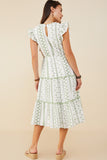 HY8717 Green Womens Botanical Embroidered Tiered Midi Dress Side