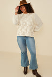 HY8724 Oatmeal Womens Floral Embroidered Textured Puff Sleeve Top Back