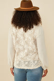 HY8724W Oatmeal Plus Floral Embroidered Textured Puff Sleeve Top Full Body