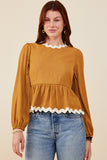 Wavy Twill Trimmed Baby Doll Top