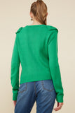 HY8758 Green Womens Ruffle Detail Buttoned Sweater Cardigan Side