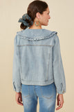 HY8759 Light Denim Womens Exaggerated Ruffle Collar Denim Jacket Side