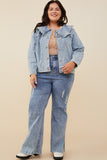 HY8759 Light Denim Womens Exaggerated Ruffle Collar Denim Jacket Front 2