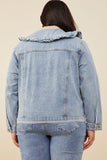 HY8759W Light Denim Plus Exaggerated Ruffle Collar Denim Jacket Full Body