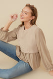 HY8777 Taupe Womens Mix Media Ribbed Knit Twofer Top Pose